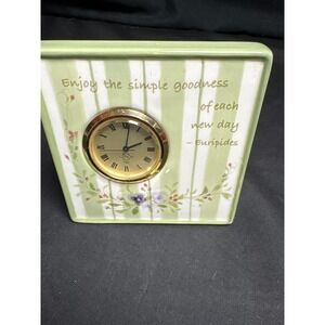Lenox Demdaco Woodsong Designs Ceramic Desk Clock Euripides Quote Sage Green